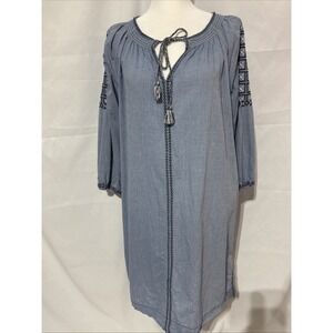 Ann Taylor Loft Lounge Chambray Cotton  Small Dress‎ Embroidered Boho Peasant